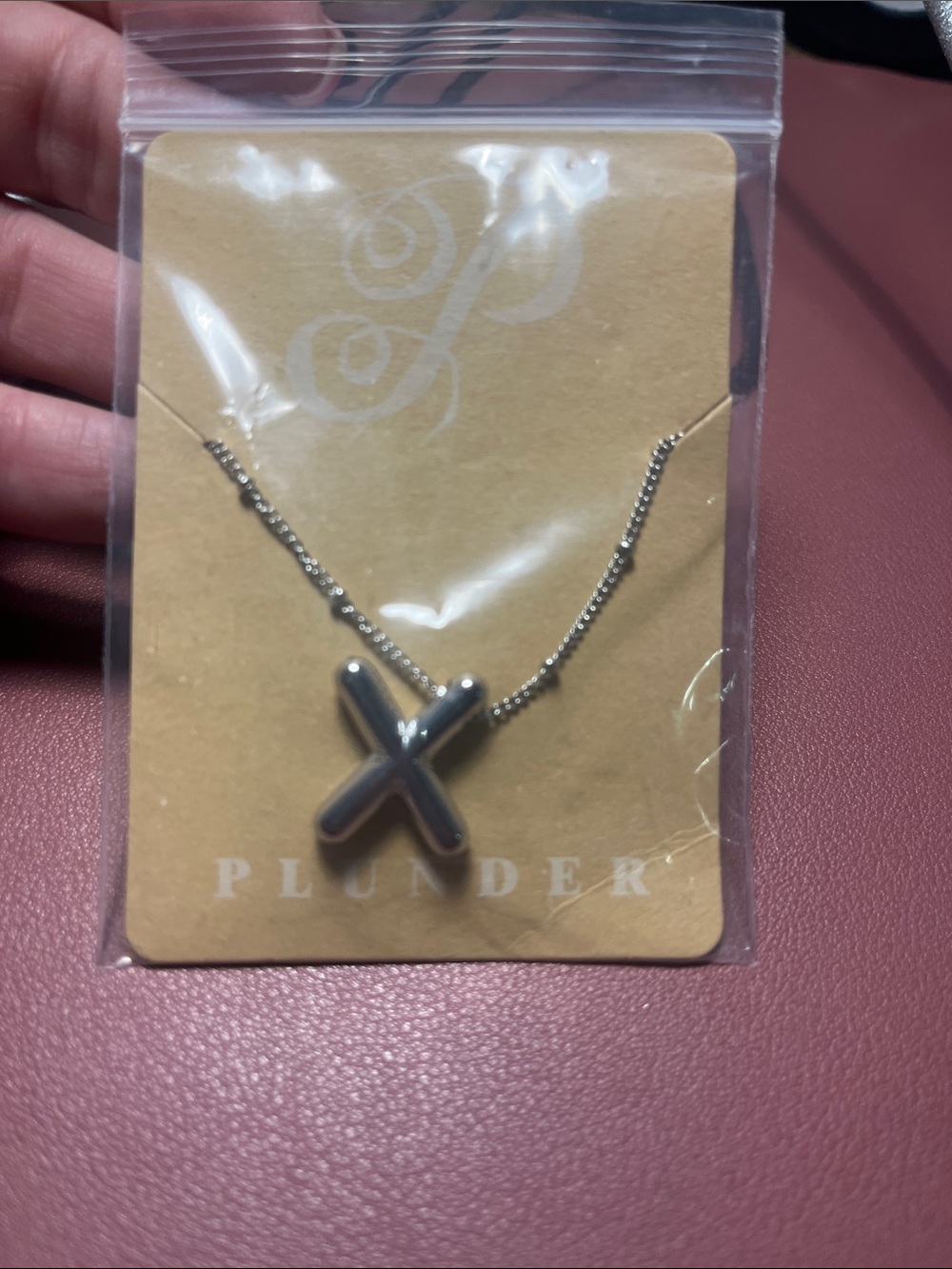 Plunder Silver Tone X Pendant Necklace